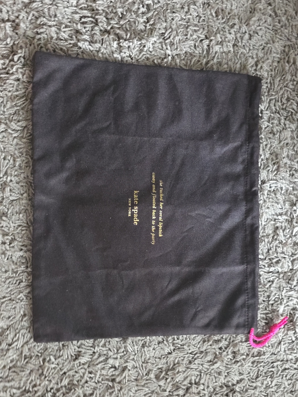kate spade Black Dust Bag with Gold Logo and Pink Drawstring